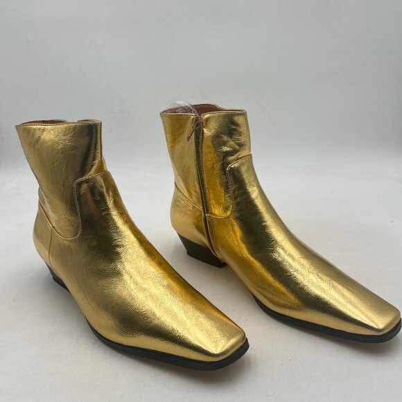 FOWT Gold Square Toe Side Zipper Ankle Boot Block Low Heel Short Boots Warm Shoe - Picture 4 of 8